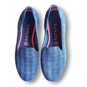 Rothy's Blue Checkered Slip-On Flats with Pink Accents